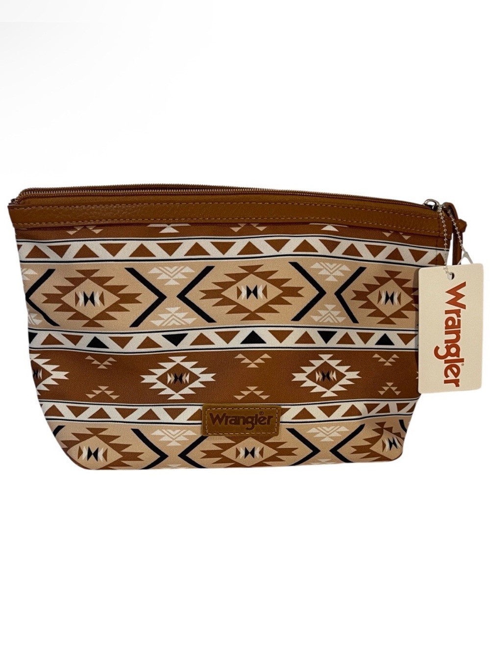 Wrangler Aztec Pattern Cosmetic Bag In Brown Tan Cream & Black - NWT**
